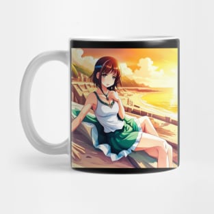 chica anime en la playa Mug